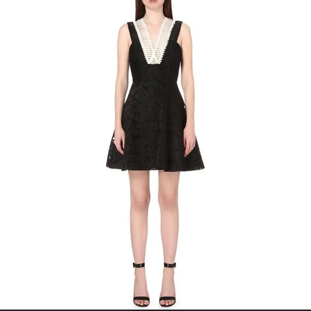 Sandro Black & White A-line Floral Jacquard Mini Dress